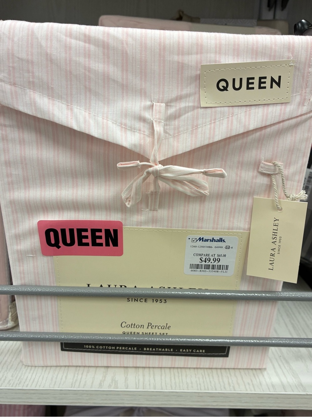 Laura Ashley Soft Pink & White Striped Queen Sheet Set